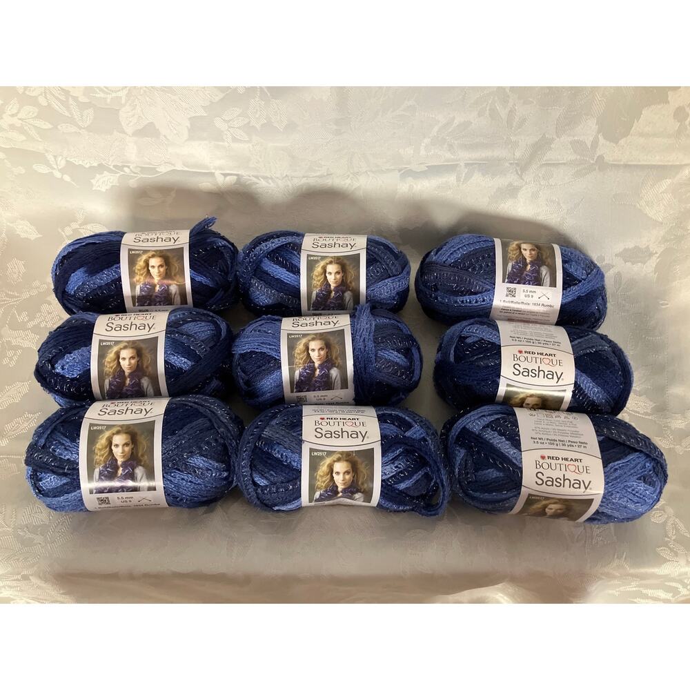 Red Heart Boutique Sashay Yarn Lot 9 Skeins Rumba #1934 Ribbon Ruffle Scarf Yarn
